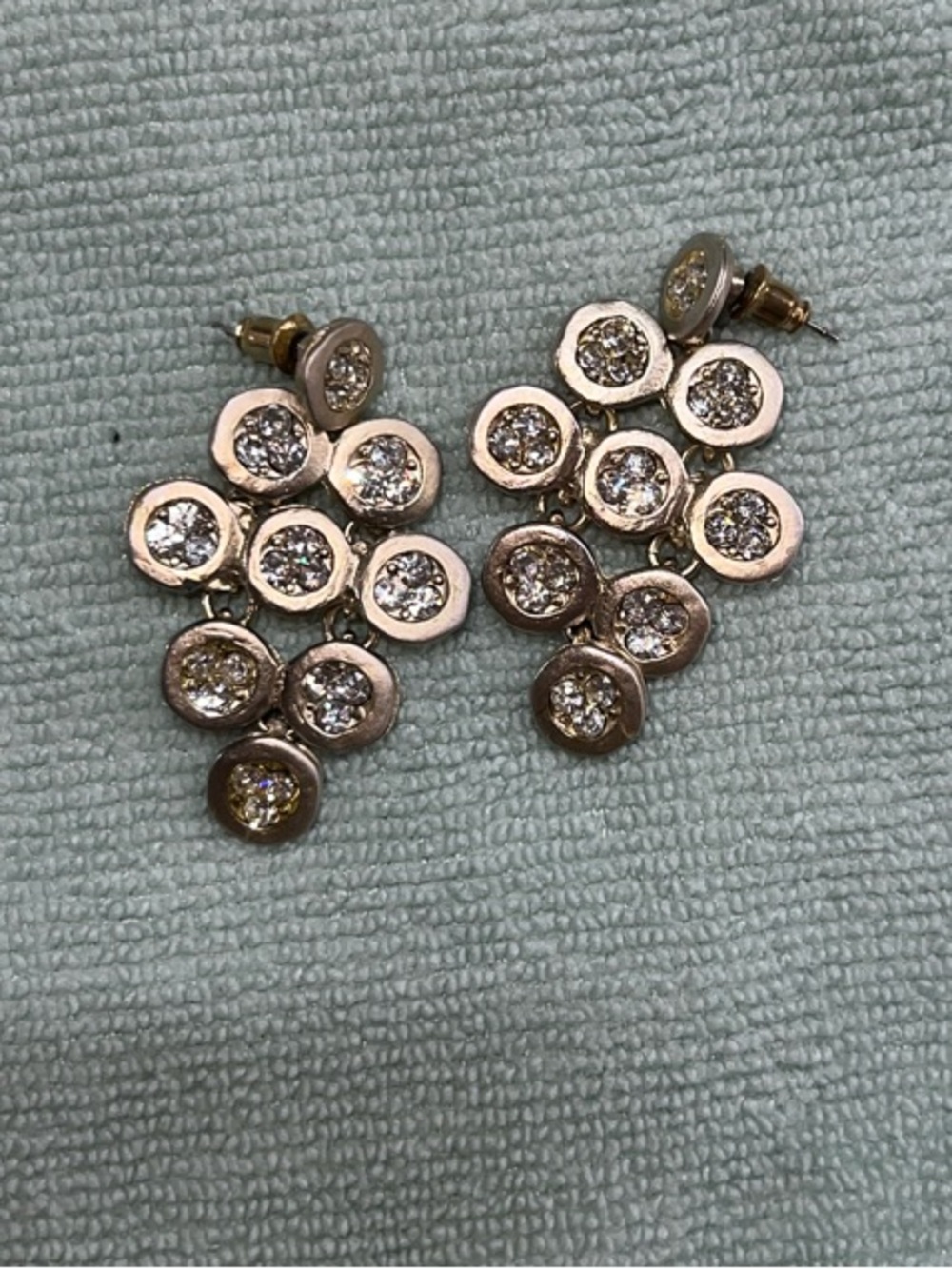 Anthropologie Gold Crystal Cluster Drop Earrings